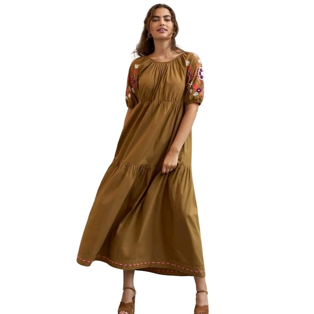 Let‎ Me Be Anthropologie Embroidered Tiered Maxi Dress Floral Boho Cotton 2X